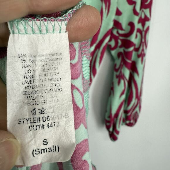 Filly Flair Tie Waist Shift Dress Size Small Mint Pink Floral 3/4 Sleeve Preppy - Picture 9 of 10